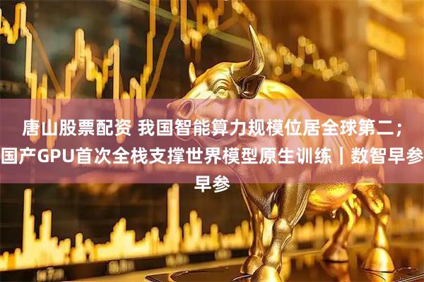 唐山股票配资 我国智能算力规模位居全球第二；国产GPU首次全栈支撑世界模型原生训练｜数智早参